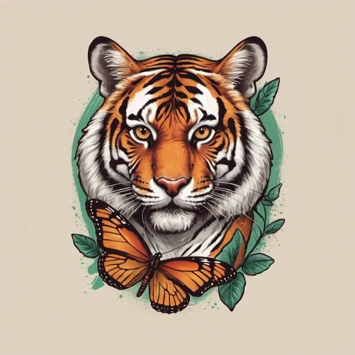 Prompt: Make Tshirt brand logo Toramushy with tiger and butterfly insect decent design 