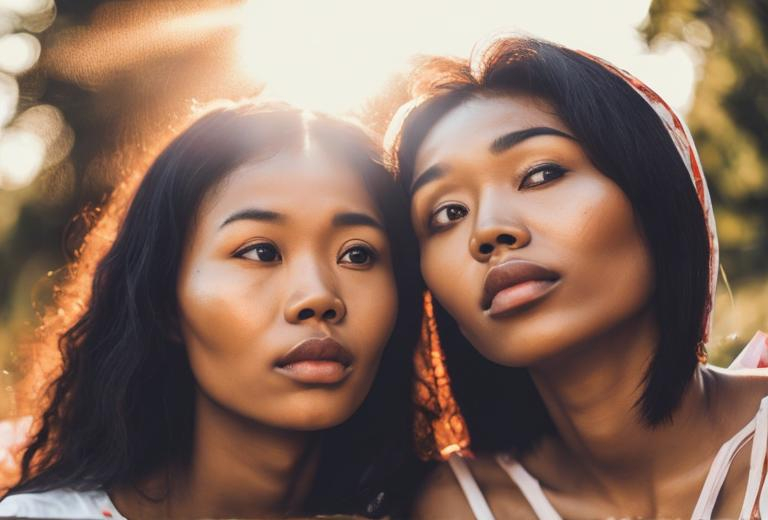 Prompt: 2 women staring at sun