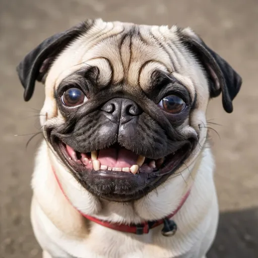 Prompt: a pug dog with a big smile