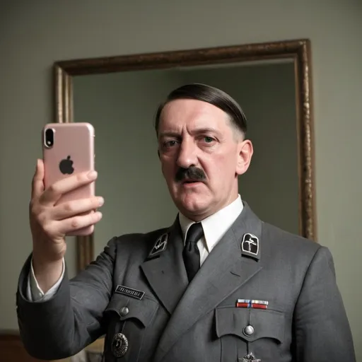 Prompt: Hitler taking a selfie in the mirror with a cell phone