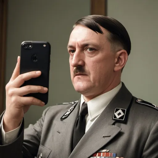 Prompt: Hitler taking a selfie in the mirror with a cell phone