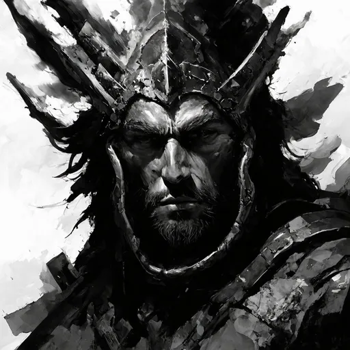 Prompt: grayscale ancient warrior face abstract
