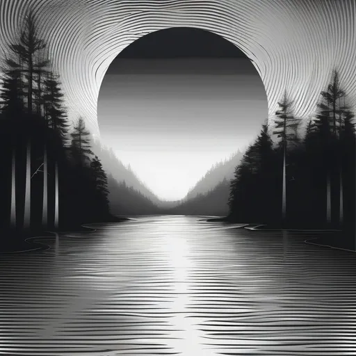 Prompt: trippy grayscale vector for meditation river slightly abstract 