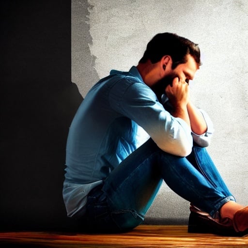 Prompt: Dear alchohol, a man sitting in a corner thinking life looking forward
