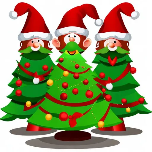Prompt: cartoon santa christmas tree with elves
