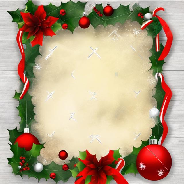 Prompt: 3d blank vintage blank paper with christmas decor around 