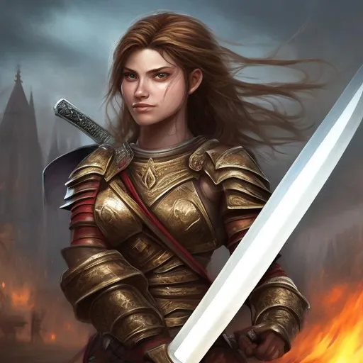 Prompt: Woman warrior for the Lord with sword 