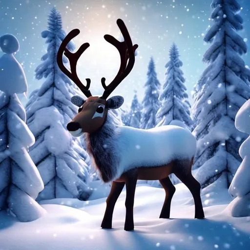 Prompt: 3d reindeer in a winter forest, snow

