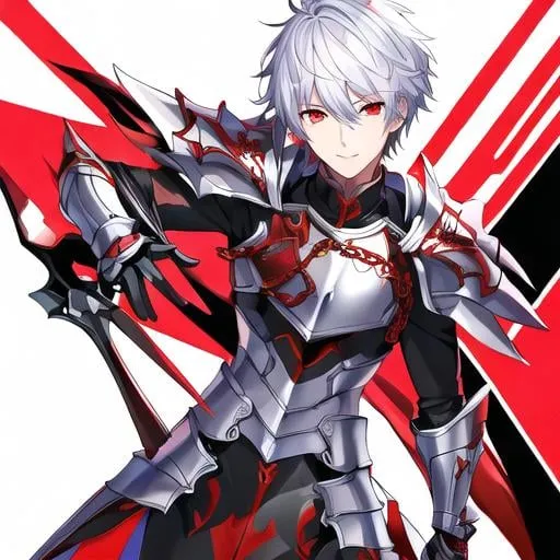 Prompt: 15-year-old boy with silky white short hair, deep red eyes, kind and happy face, chainmail and solid metal plates. The armor has a sleek, high-res design with attention to detail. The color palette includes red tones, and the overall style is detailed, anime-inspired, and falls into the emo aesthetic. The armor complements the 15-year-old boy's character, emphasizing both protection and style, waist-up shot, HDRI, masterpiece, smooth, sharp focus, illustration, detailed face, happy look, detailed background like warzone, tattoo_black_horizontal_lines_on_cheeks, emo, cool pupils, casual clothes, pixiv, white hair, deep red eyes, brigantine armor, short hair, highres, detailed, anime, emo style, red tones, dramatic lighting