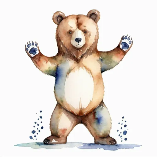 Prompt: Watercolor bear standing on four paws with all body on white background
with a resolution above 1000 pixels on 500 dpi 