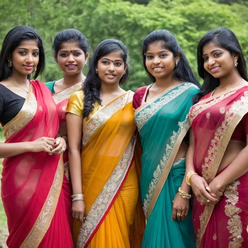 Prompt: Young beautiful indian ladies group photo in sarees