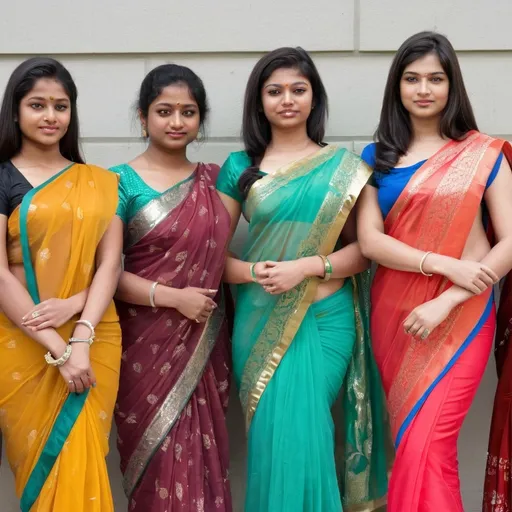 Prompt: Young beautiful indian ladies group photo in sarees