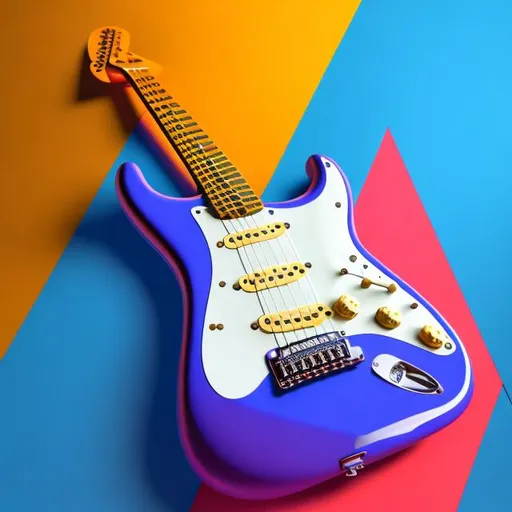 Prompt: Product shot of a fender Stratocaster, with soft vibrant colors, 3D blender render, modular constructivism, blue background, physically based rendering, centered