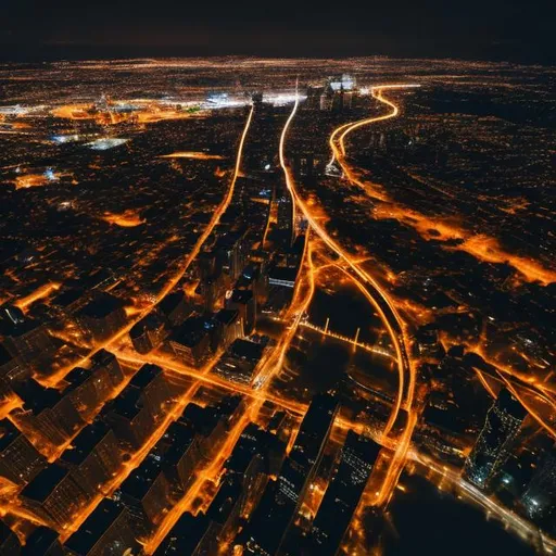 Prompt: An aerial view of a city at night, long exposure, Instagram contest