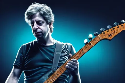 Prompt: Portrait of Mike Gordon from Phish with short hair and with focused face, bass rig in background, perfect composition, hyperrealistic, super detailed, 8k, high quality, trending art, trending on artstation, sharp focus, studio photo, intricate details, highly detailed, by Steven Robbins 