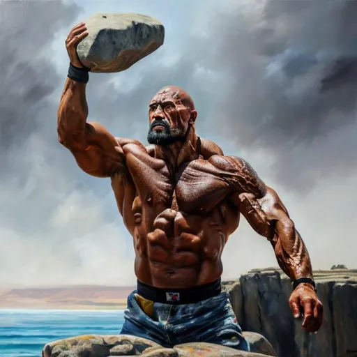 Prompt: Oil painting of human The Rock, contest winner