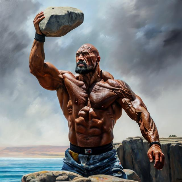 Prompt: Oil painting of human The Rock, contest winner