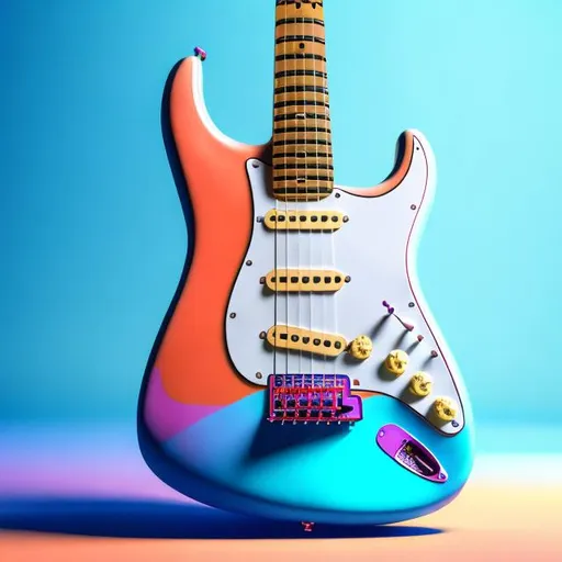 Prompt: Product shot of a fender Stratocaster, with soft vibrant colors, 3D blender render, modular constructivism, blue background, physically based rendering, centered