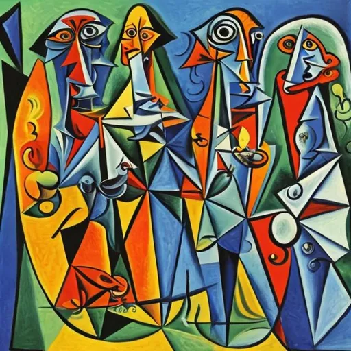 Prompt: A painting of Phish, by Picasso.