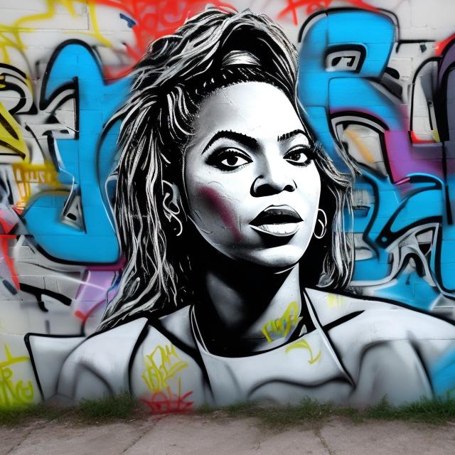 Prompt: Wall graffiti art of Beyonce holding a sneaker