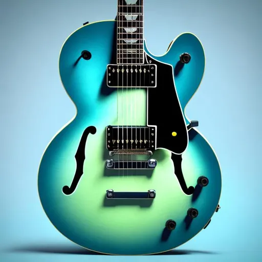 Prompt: Product shot of a Gibson ES55, with soft vibrant colors, 3D blender render, modular constructivism, blue background, physically based rendering, centered