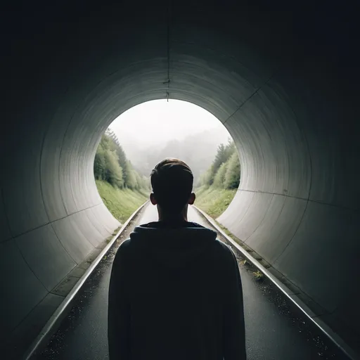 Prompt: a person who see through a tunnel vision