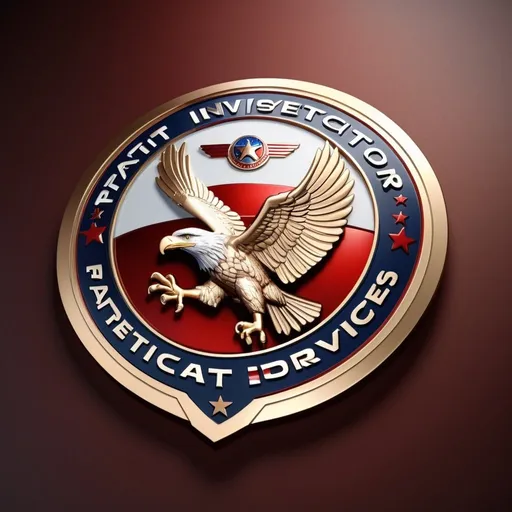 Prompt: Highly detailed, realistic 3D rendering of the logo for Patriot Investigator Services, veteran-owned, professional, patriotic color scheme, intricate emblem design, polished metallic finish, strong and distinguished eagle emblem, bold and impactful typography, high quality, 4k resolution, 3D rendering, professional, patriotic, detailed emblem, polished finish, realistic lighting