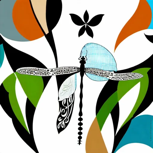 Prompt: William Morris, textile design, flat illustration, ornamental aesthetic, dragonfly.