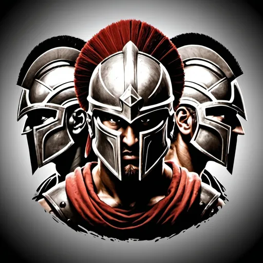 Prompt: Three Spartan warriors facing forward headshot only logo 