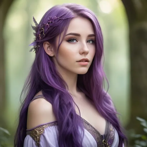 Prompt: a beautiful, purple-haired healer in a fantasy world