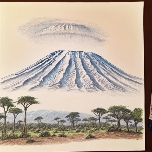 Prompt: drawing of an accurate depiction of mount kilimanjaro made by a 15 year old boy