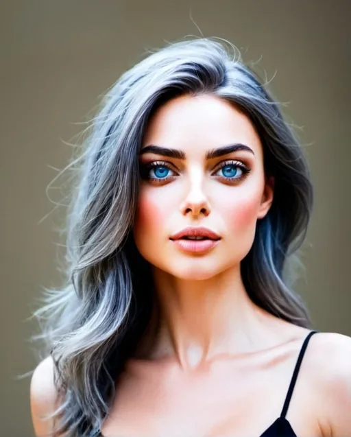 Prompt: Beautiful woman , profound makeup, short silver hair blowing in the wind, deep blue eyes, 45 years old ,alluring gaze, sensual makeup artistry, high-quality, realistic, striking blue eyes, silver hair, sensual, mature beauty, desirable, attractive lighting