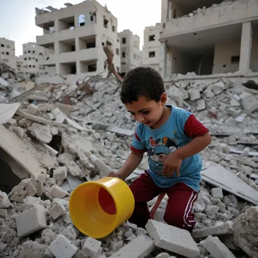 kids toy can be seen in the rubble in gaza