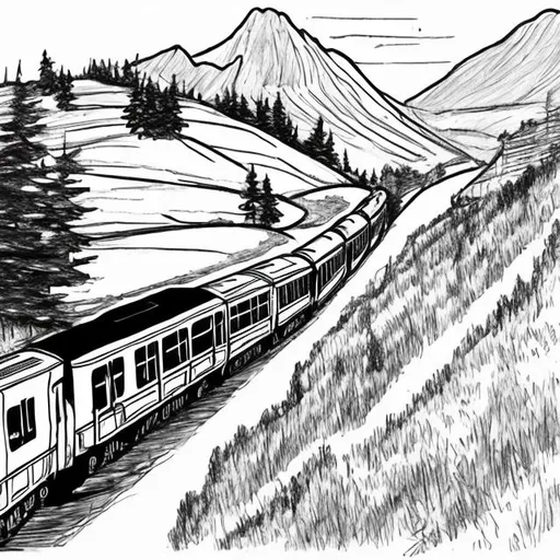 Prompt: draw a train going up on a hill
