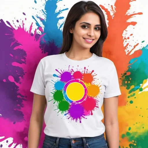 Prompt: Create an unique t shirt design for Holi festival