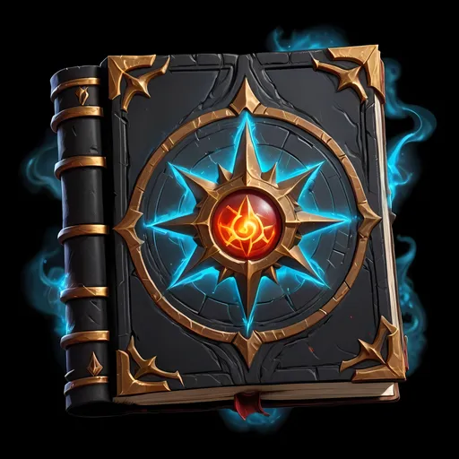Prompt: hyperrealist detailed magic arcane spellbook in the middle center of a black background, game item icon, 2d game asset, Diablo 4, Guild Wars 2, digital hand painting concept art
