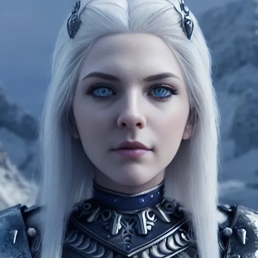 Prompt: scottish female warrior white hair, slate blue eyes closeup half body shot, perfect body, bracelet, queen beautiful body, looking away, utopian, body parts, highly detailed, octane render, cinematic, highly detailed, vibrant, production cinematic character render, ultra high quality model, 8k Ultra HD