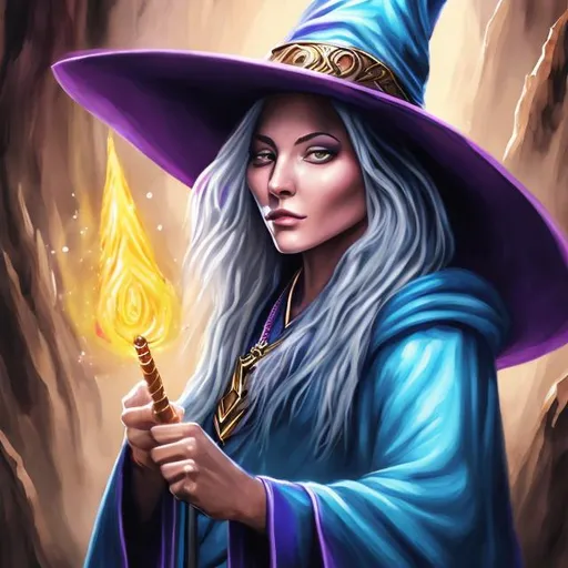 Prompt: Wizard  female using magic van go style painting 