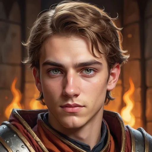 Prompt: (highly attractive teenage paladin's face), dungeons and dragons theme, no armour, vibrant colors, gentle warm lighting, heroic and determined expression, clean-shaven, intricate facial details, sharp jawline, calm yet resolute eyes, highly detailed, medieval fantasy backdrop, warm earthy tones, mystical ambiance, ultra-detailed, 4K rendering, digital painting style, fantasy portrait, high resolution