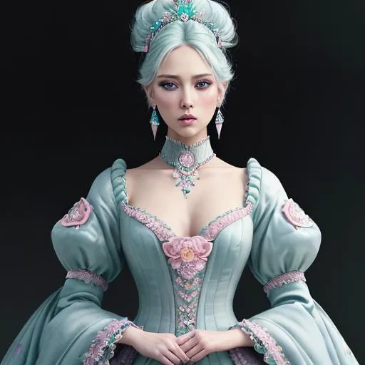Prompt: Hyper-realistic pastel queen with bold look, intricate details, masterpiece, highres, ultra-detailed, pastel colors, regal attire, intense gaze, professional, atmospheric lighting,full body,
