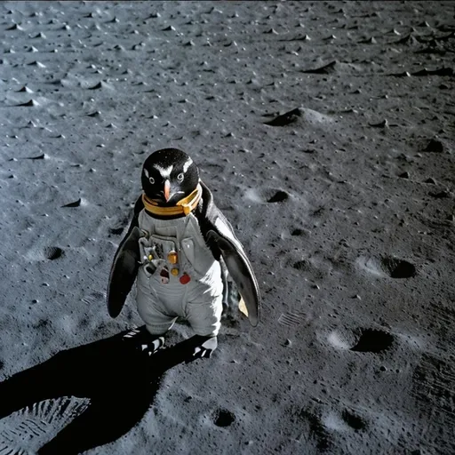 Prompt: A Penguin in a Spacesuit on the Moon