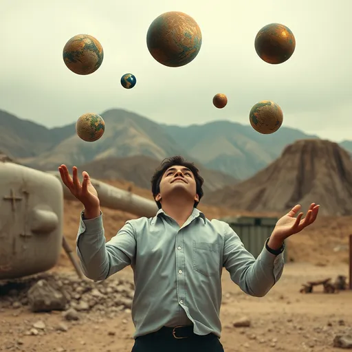 Prompt: A person doing something surreal (e.g., juggling planets)