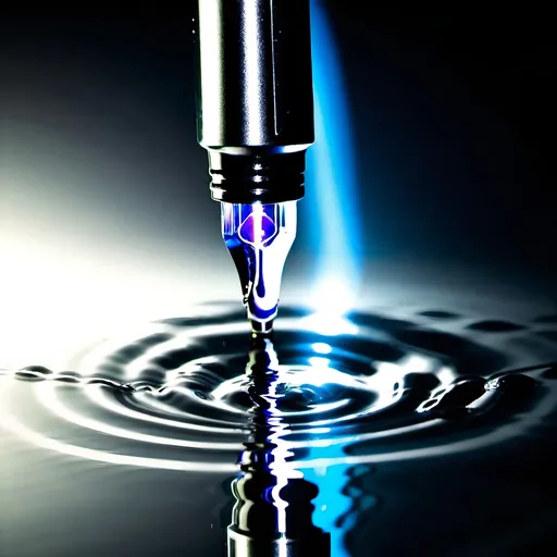 Prompt: A pen lighting in water