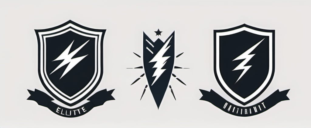 Prompt: Military logo for military uniform 
Military elite course, endurance, shooting, lightning, fighting, riot, running, swimming, protection, discipline, activity, vitality I want 5 logo unique and strong 