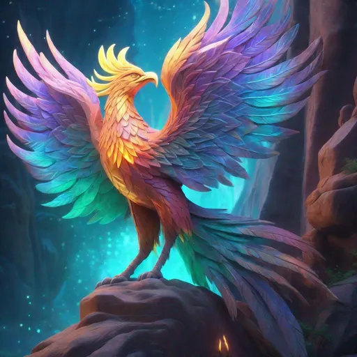 Prompt: A mythical bioluminescent pastel phoenix carved into stone, masterpiece, best quality, uhd, concept art
