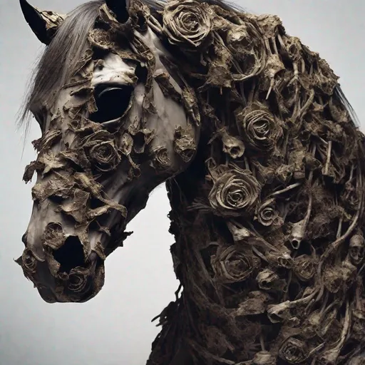 Prompt: An undead horse made of human faces 