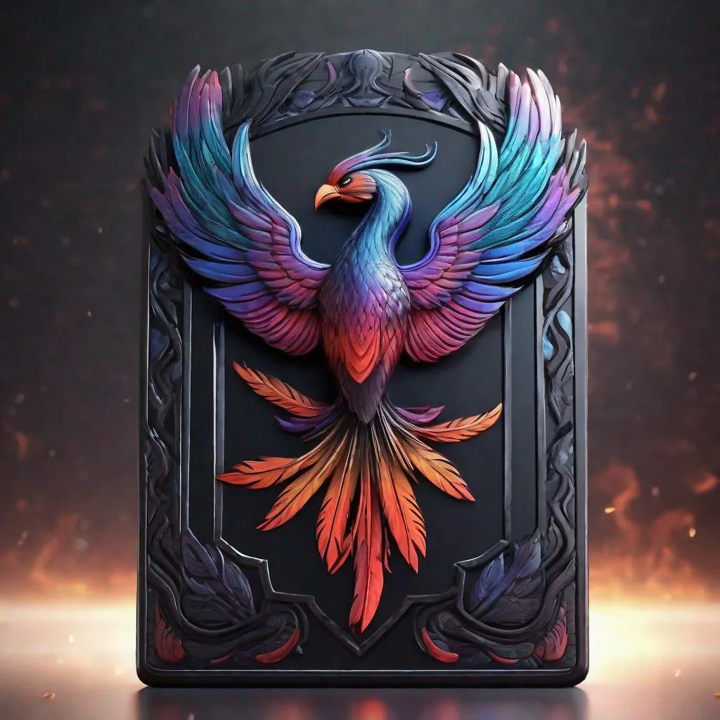 Prompt: A coloured phoenix carved into a legendary obsidian tablet, sleek design, with long elegant feathers, masterpiece, best quality, uhd, concept art