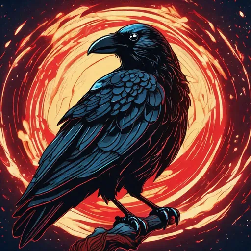 Prompt: vector of a Game of Thrones bioluminescent storm crow that is glowing, sphere of red flames background, evil aura, hand drawn, best quality, masterpiece, highres, uhd