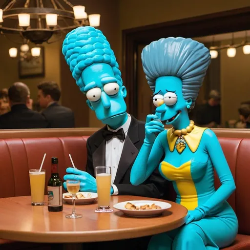 Prompt: Squidward and marge simpson on a date