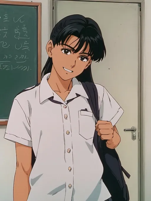 Prompt: 1990s anime screencap, a school girl, anime scene